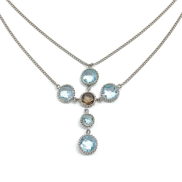 Necklace 16in Dancing Blue Topaz Sterling Silver Cross Necklace - Picture 5 of 7